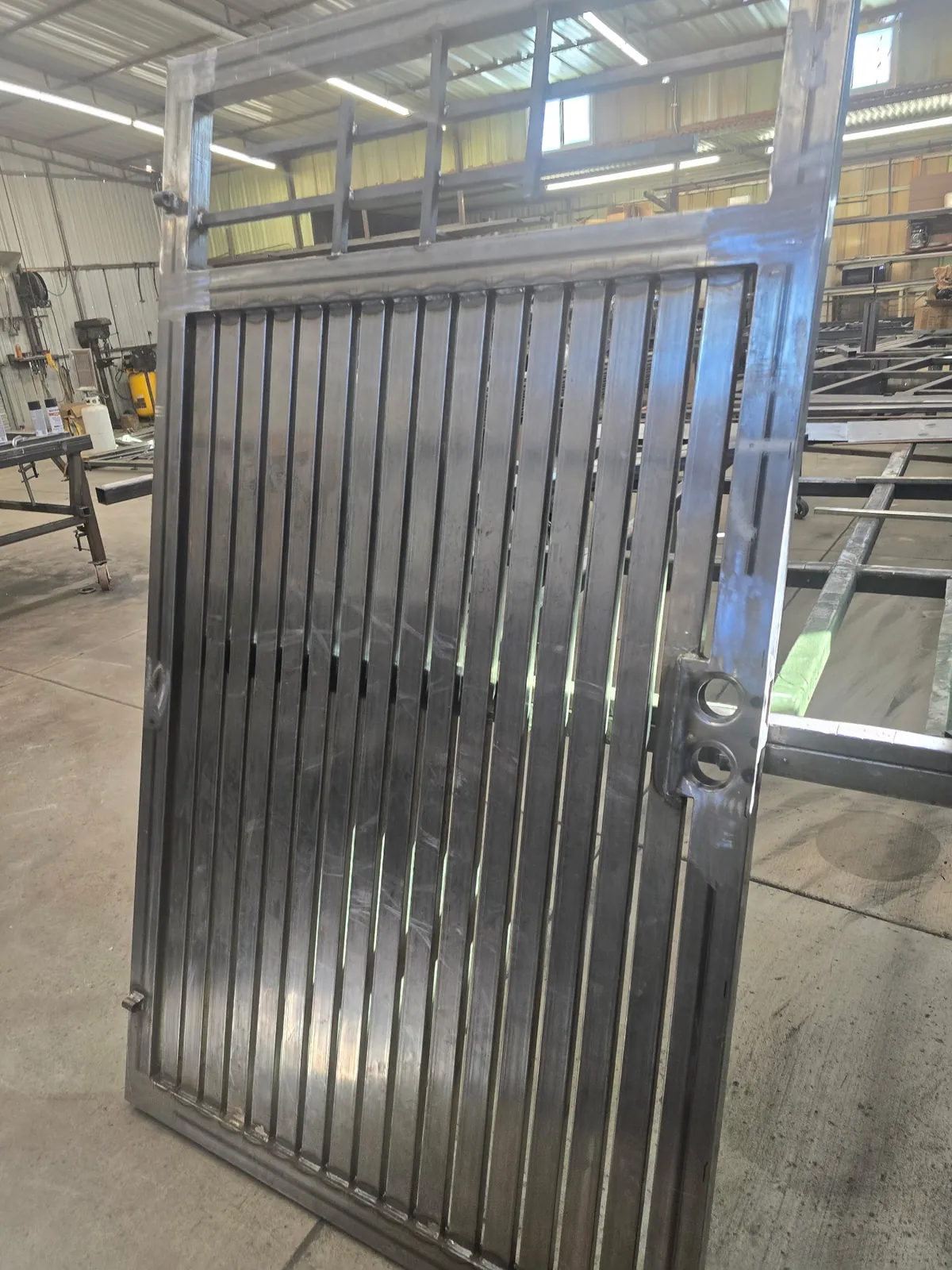 Custom steel gate being fabricated in the shop