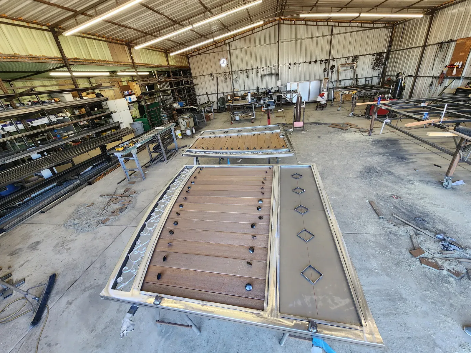 Custom gates being fabricated inside the So Cal Ornamental Gates shop